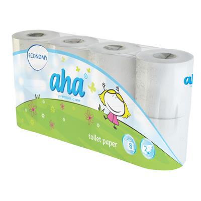 Toilet paper: AHA Economy white, 8 rolls