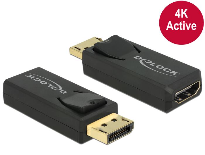 Delock adaptÃ©r Displayport 1.2 samec > HDMI samice 4K Active ÄernÃ½