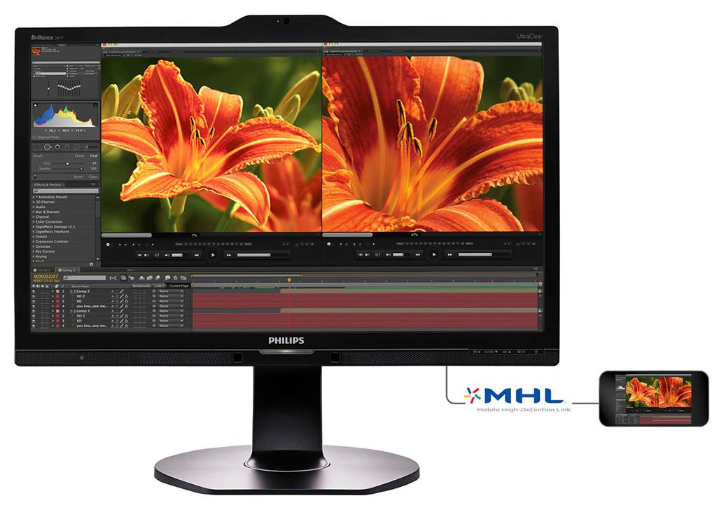 Monitor Philips 241P6VPJKEB 23.8'', 4K, IPS, D-Sub/DVI/HDMI/DP