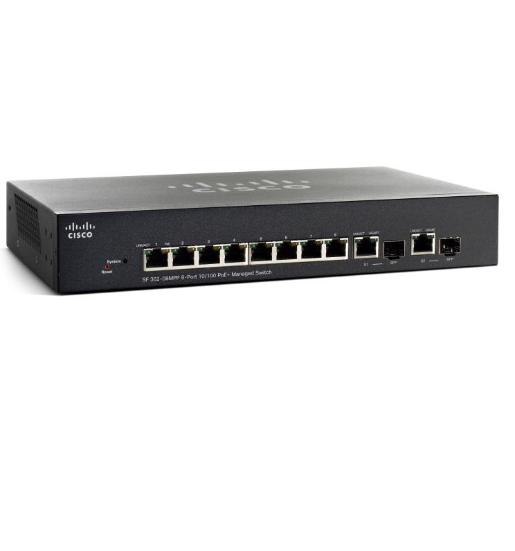 Cisco SF302-08MPP 8-port 10/100 Max PoE+ Managed Switch