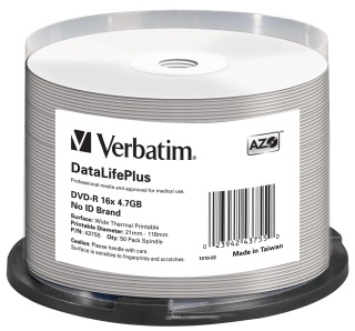 Verbatim DVD-R | cakebox 50 | 4.7GB | 16x | Thermal Printable ]