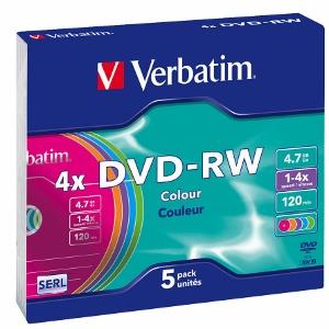 Verbatim DVD-RW [ slim jewel case 5 | 4.7GB | 4x | Colour ]
