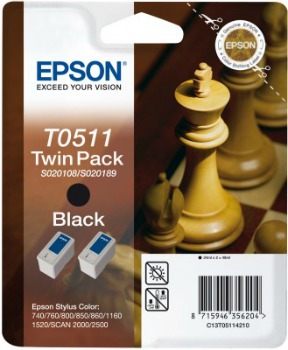 Inkoust Epson T0511 black Doublepack | Stylus Color 740/760/800/850/860/1160/152