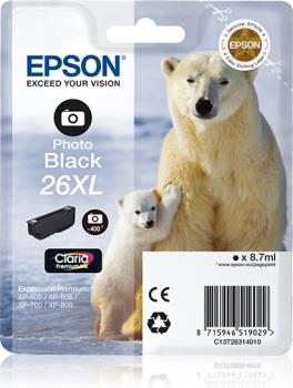 Inkoust Epson T2631 XL photo black Claria | 8,7 ml | XP-600/700/800